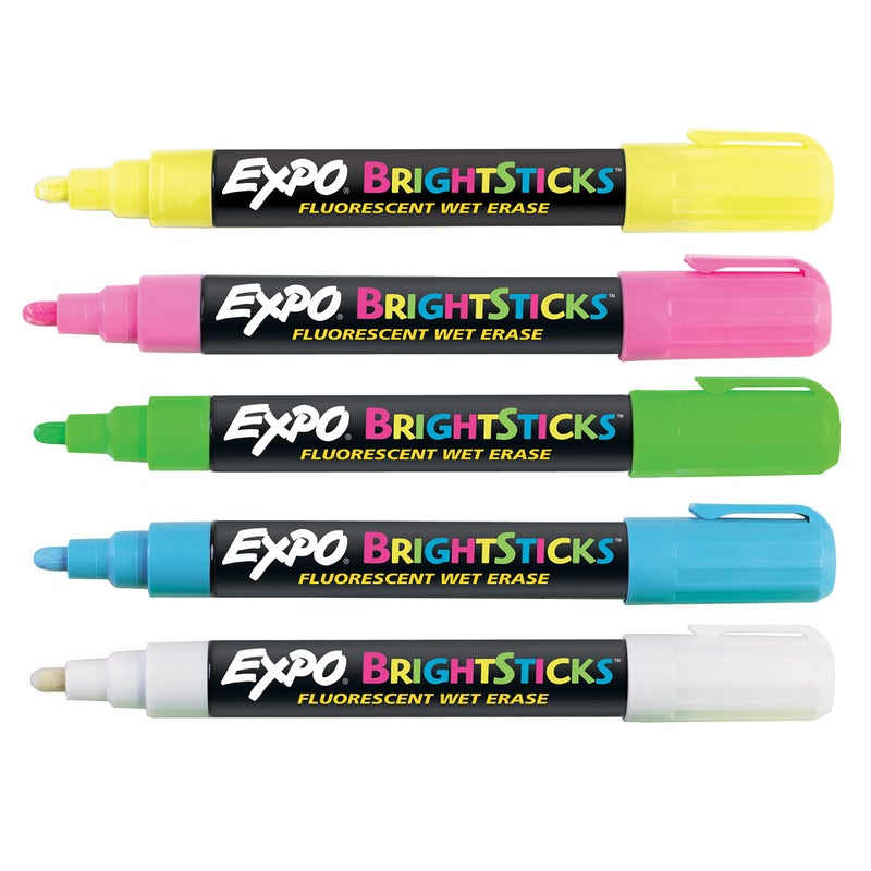EXPO Bright Sticks, Wet Erase Fluorescent Markers, Bullet Tip, Assorted Colors, 5 Count - Whiteboard, Calendar, Organization, Teacher Supplies - Image 3